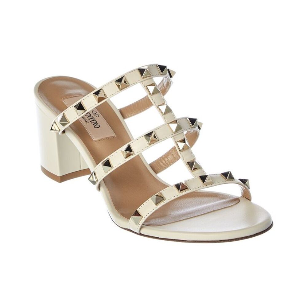 Valentino Rockstud Caged 60 Leather Sandal, White